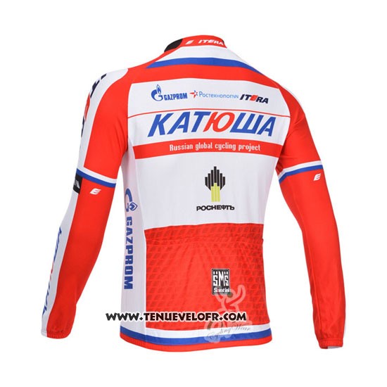 2013 Maillot Ciclismo Katusha Blanc et Rouge Manches Longues et Cuissard